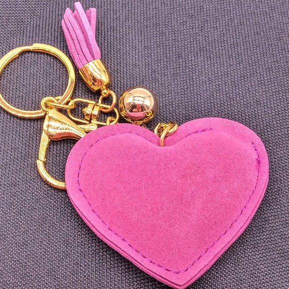 NEW Crystal Rhinestone Purple Heart Purse Charm Key Ring Chain Ring Zipper Gold - Picture 3 of 13